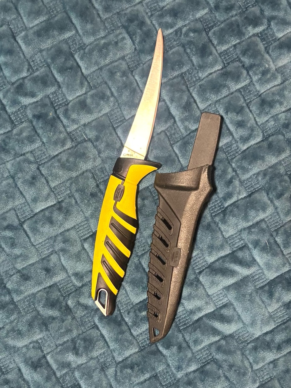 Yellow and Black Fixed-Blade Utility Knife with Sheath